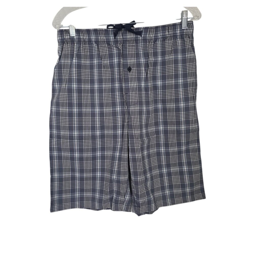 Hanes Woven Sleep Shorts Blue Plaid‎ Stretch Drawstring Mens Medium NEW NWOT